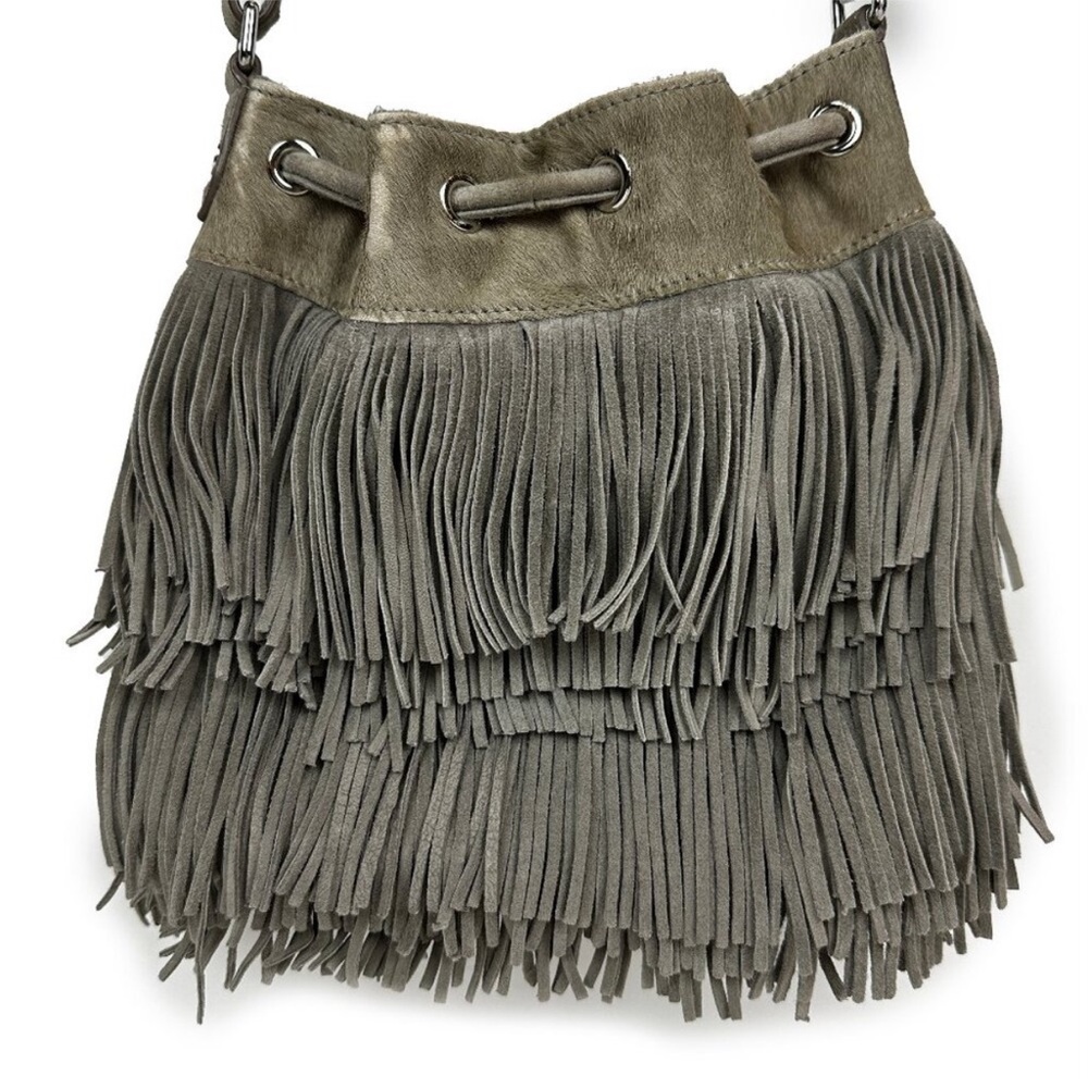 Sam Edelman Fifi Taupe Suede Fringe Crossbody Bucket Bag - Picture 5 of 10